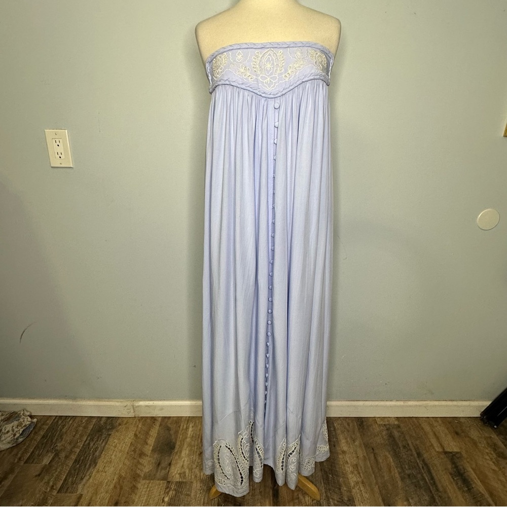 Fillyboo Purple/Blue Eyelet Embroidered Zippora Boho Strapless Dress Petite S